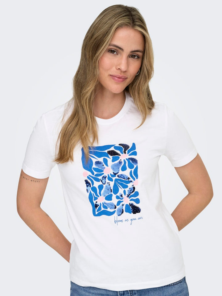 Onlkita Reg S/s Print Top Noos - Off-white