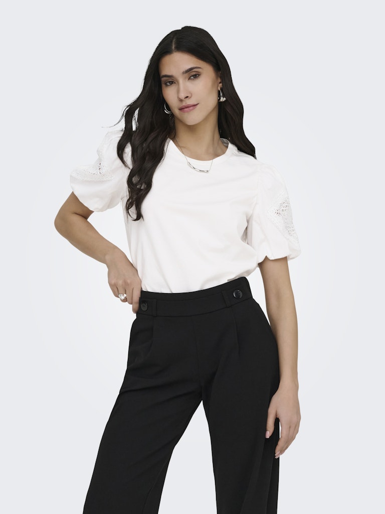 Jdyuma Life S/s Lace Detail Top Jrs - Off-white