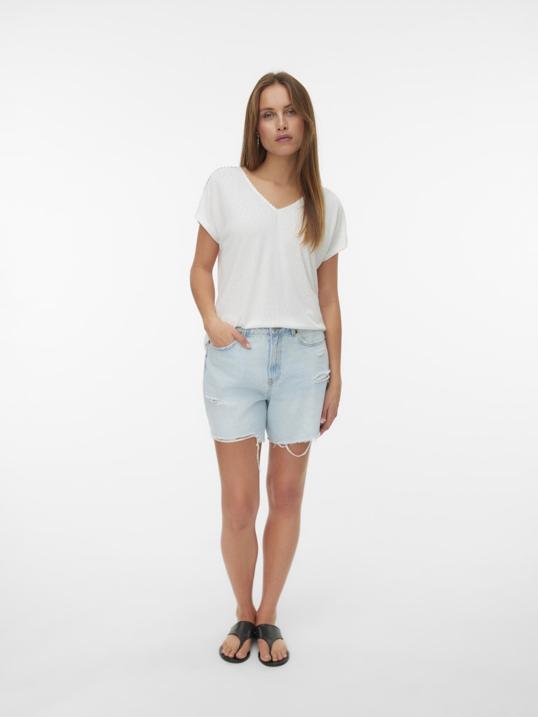 Vmjackie S/l V-neck Top Jrs Btq - Off-white