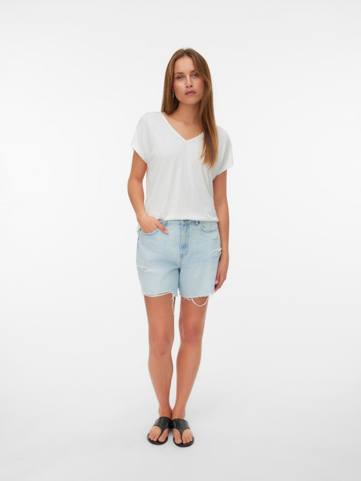 Vmjackie S/l V-neck Top Jrs Btq - Off-white