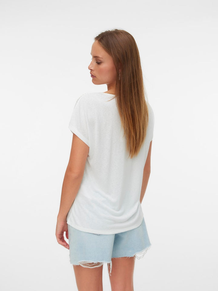 Vmjackie S/l V-neck Top Jrs Btq - Off-white