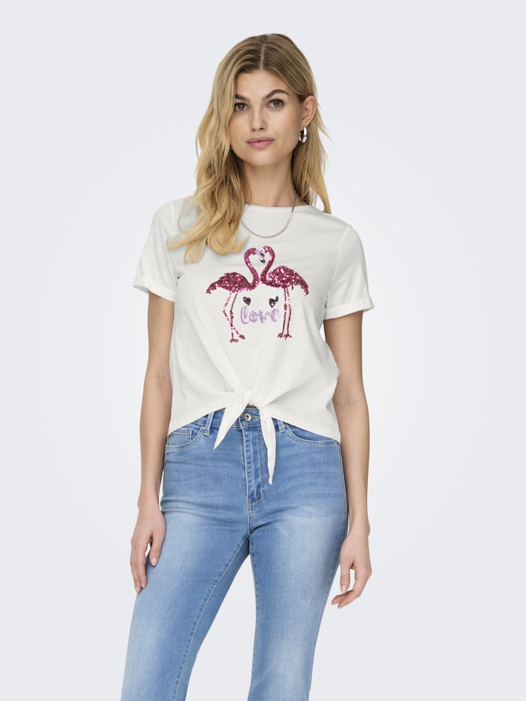 Onldora S/s Knot Fold-up Top Jrs - Off-white