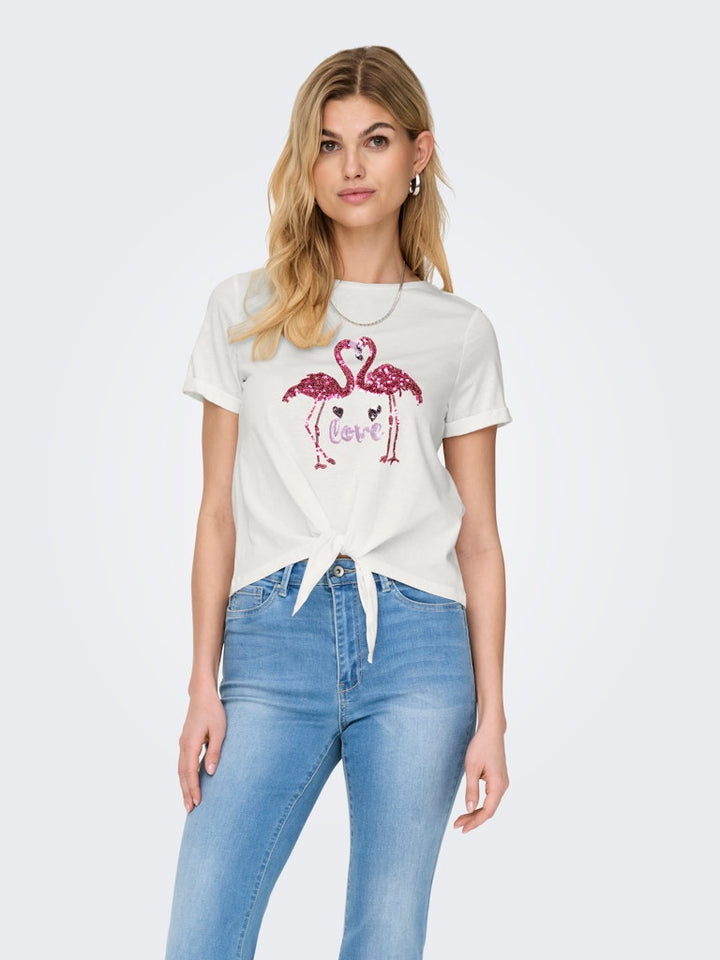 Onldora S/s Knot Fold-up Top Jrs - Off-white