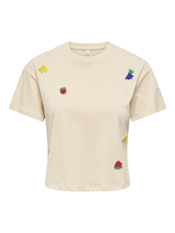 Onlbella S/s Fruit Top Box Jrs - Beige