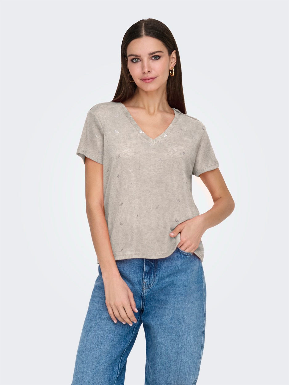 Onlstephi S/s Aop V-neck Top Jrs - Zand Dessin