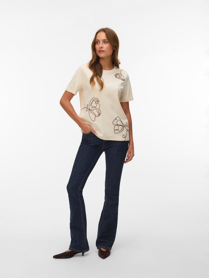 Vmirene Ss O-neck T-shirt Jrs - Ecru Dessin