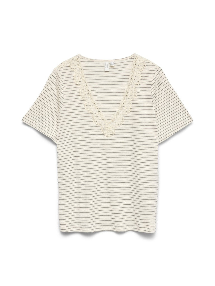Vmkaroline S/s V-neck Top Jrs Btq - Ecru Dessin