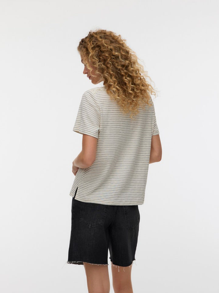 Vmkaroline S/s V-neck Top Jrs Btq - Ecru Dessin