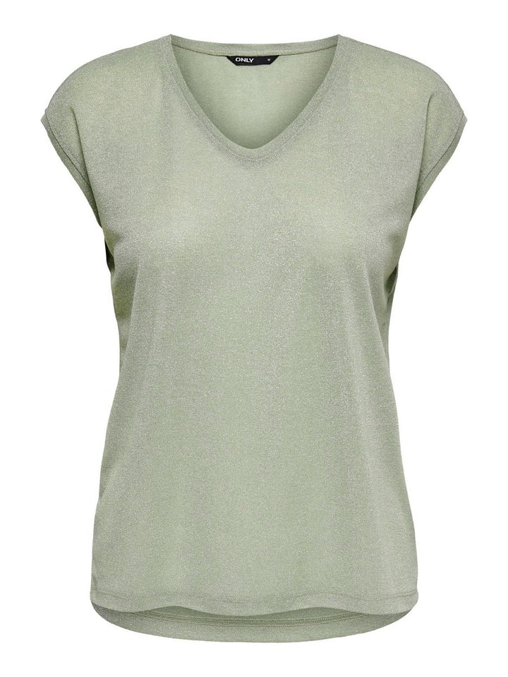 Onlsilvery S/s V Neck Lurex Top Jrs - Olijf