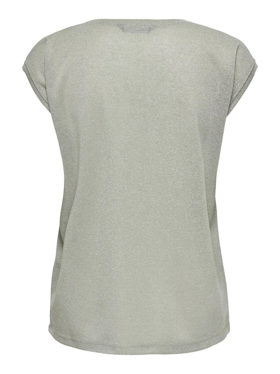 Onlsilvery S/s V Neck Lurex Top Jrs - Olijf