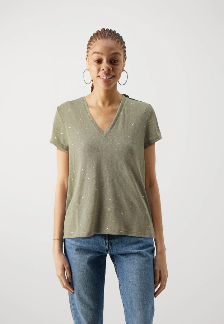 Onlstephi S/s Aop V-neck Top Jrs - Groen Dessin