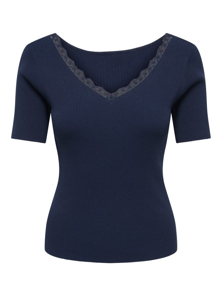 Jdynanna S/s Revers Lace Pullover Knt - Navy