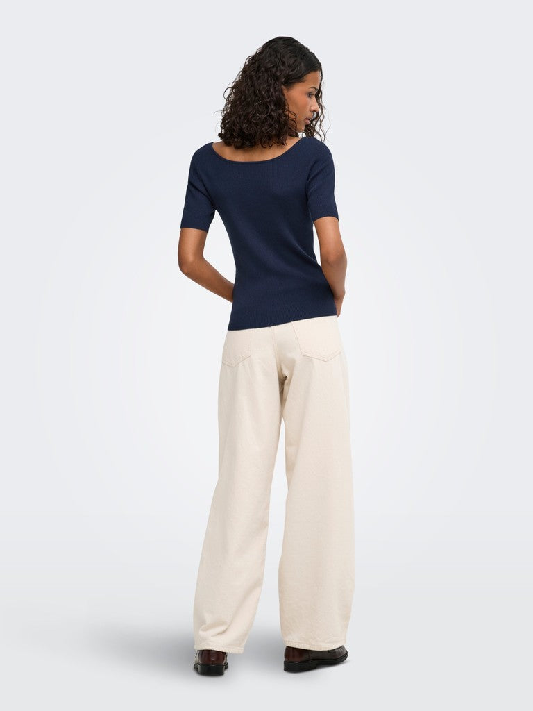 Jdynanna S/s Revers Lace Pullover Knt - Navy