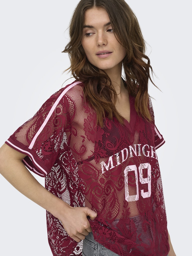 Onljules S/s V-neck Lace Top Wvn Ex - Bordeaux