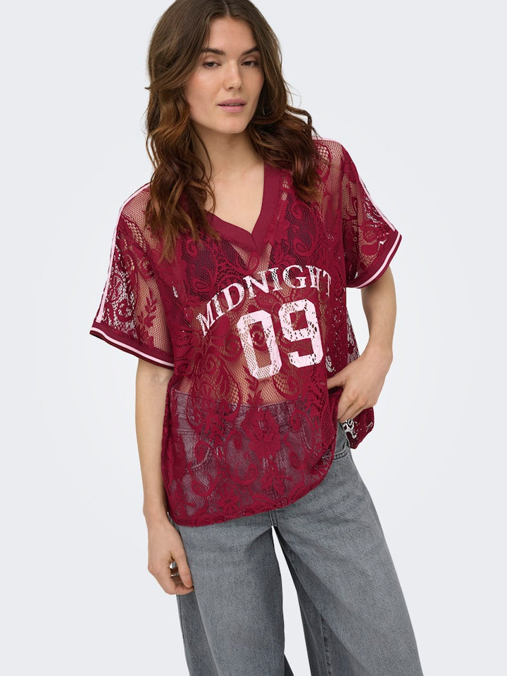 Onljules S/s V-neck Lace Top Wvn Ex - Bordeaux