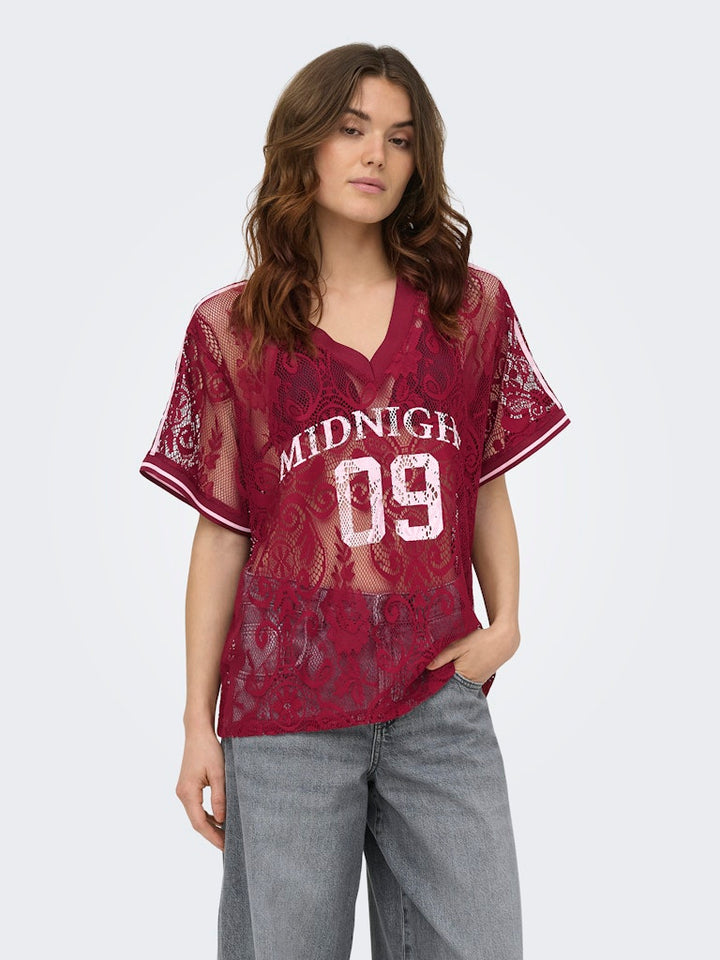 Onljules S/s V-neck Lace Top Wvn Ex - Bordeaux