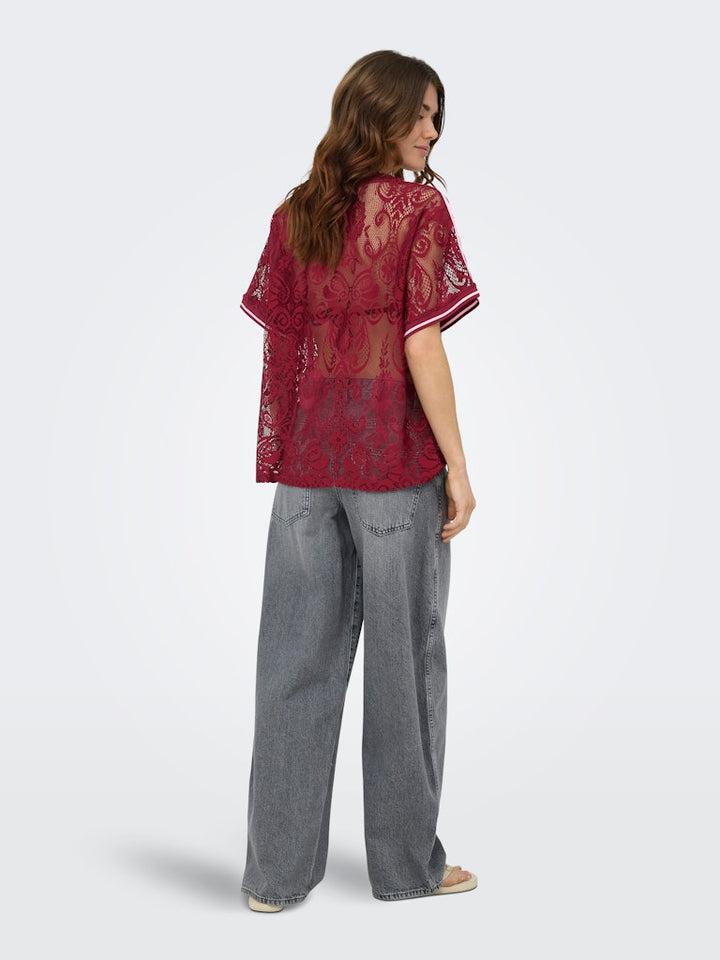 Onljules S/s V-neck Lace Top Wvn Ex - Bordeaux