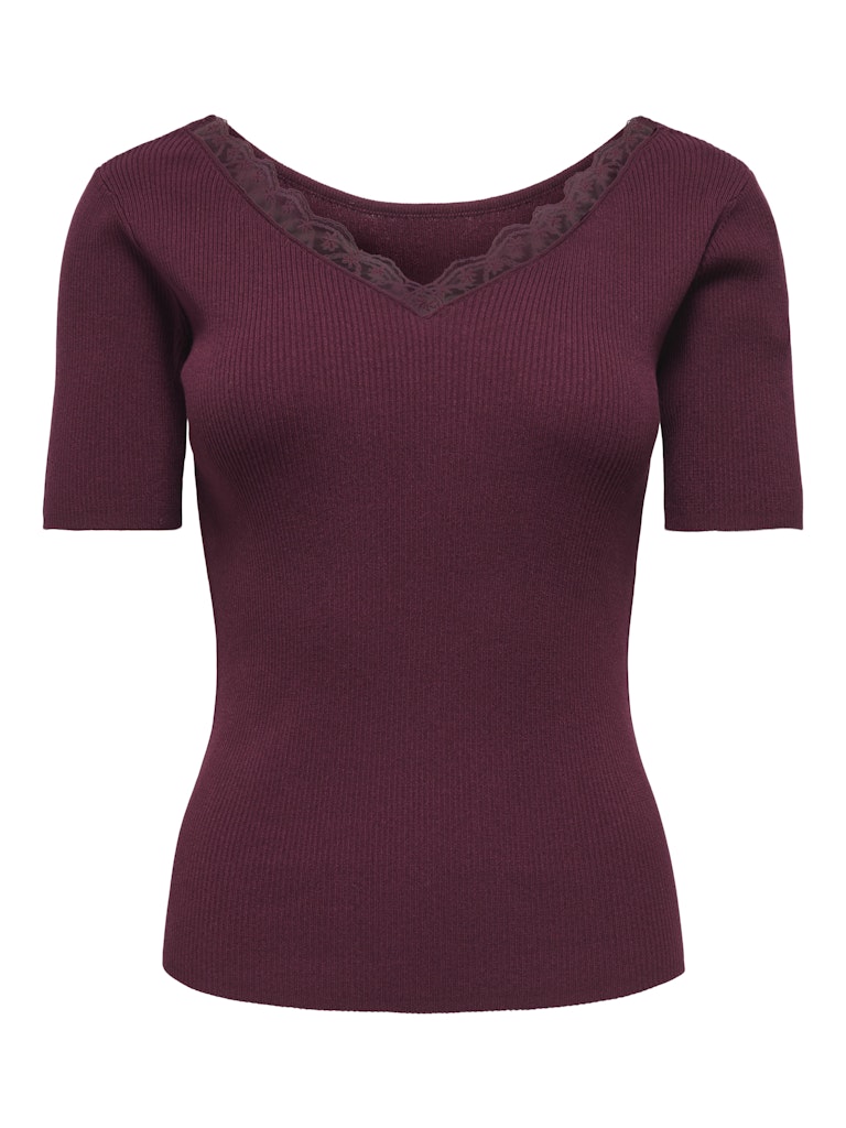 Jdynanna S/s Revers Lace Pullover Knt - Bordeaux