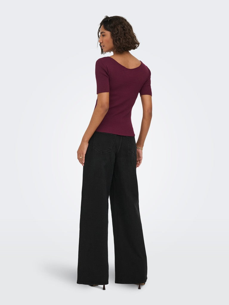 Jdynanna S/s Revers Lace Pullover Knt - Bordeaux