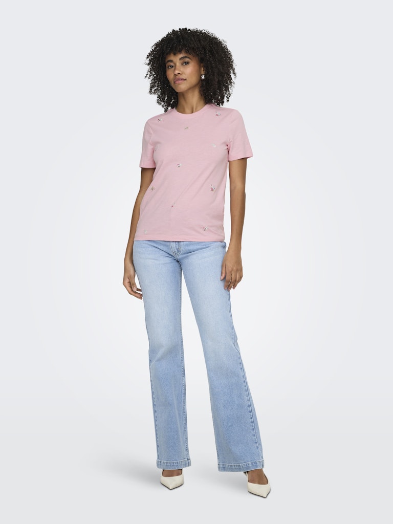 Onlketty Slub S/s O-neck Top Jrs - Roze