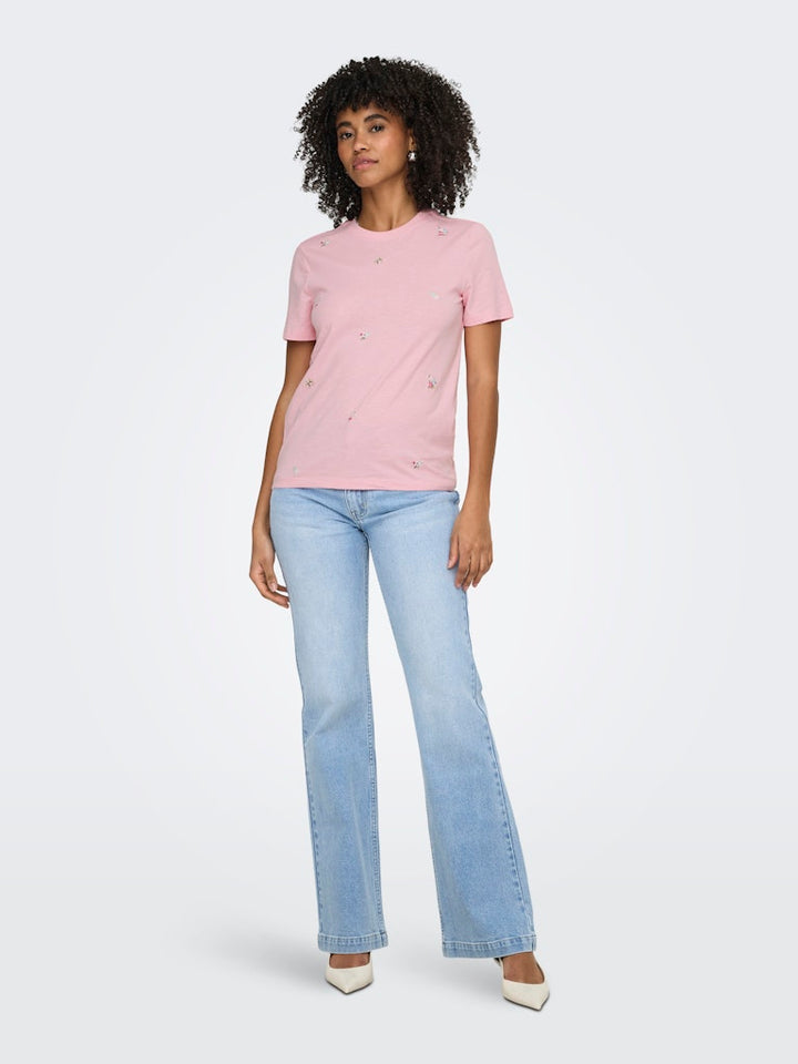 Onlketty Slub S/s O-neck Top Jrs - Roze