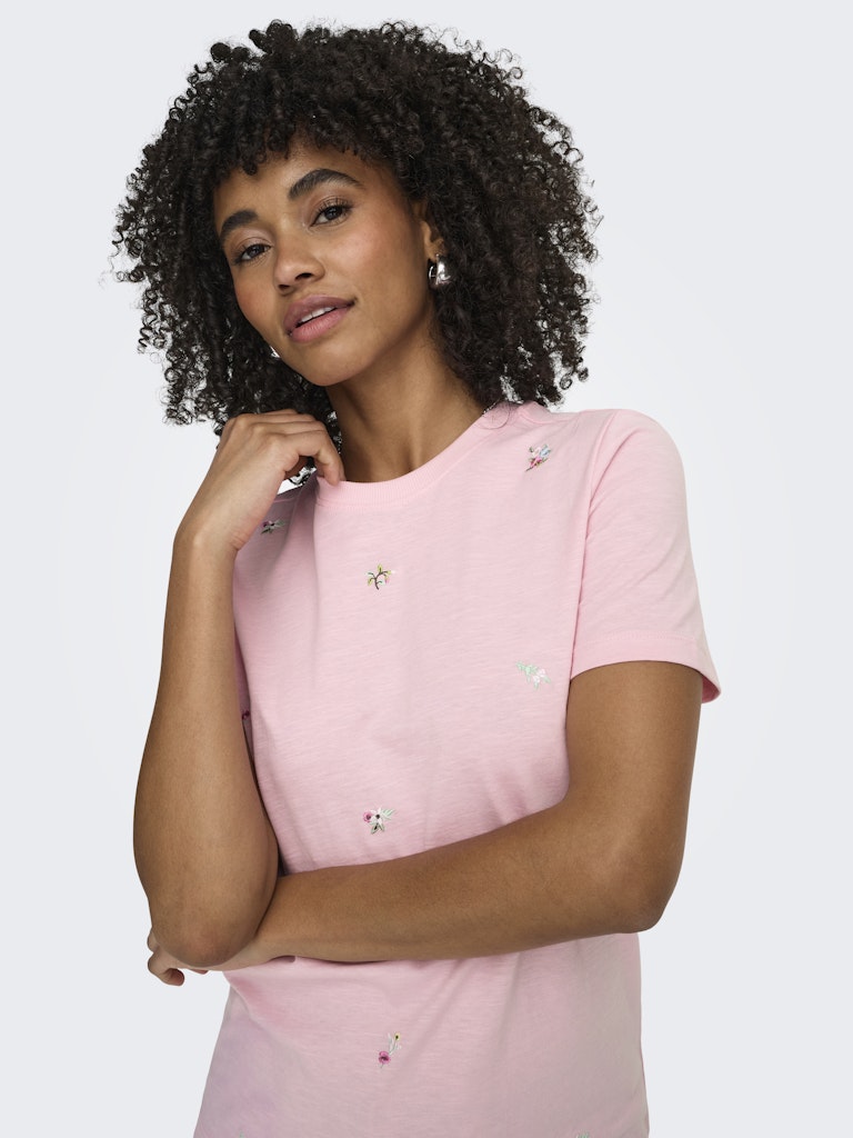 Onlketty Slub S/s O-neck Top Jrs - Roze