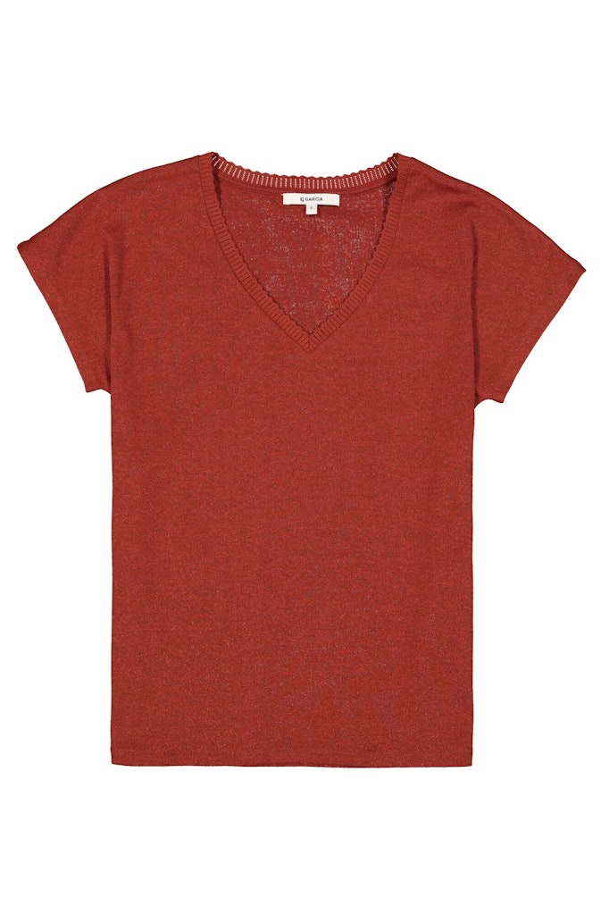 T-shirt Korte Mouw Met Lurex - Brique