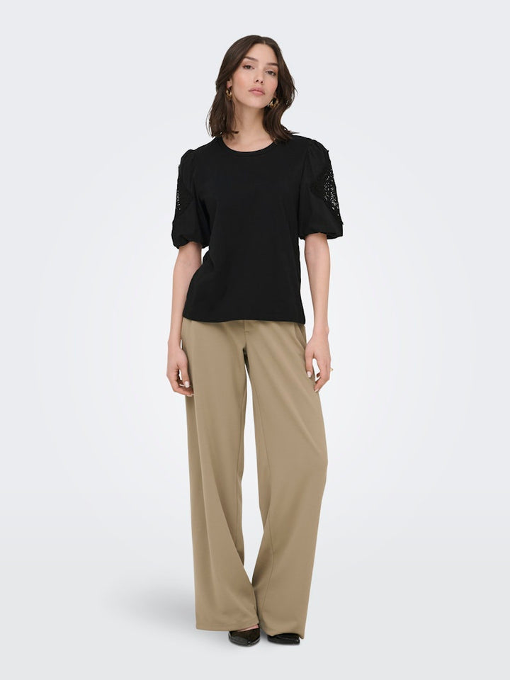 Jdyuma Life S/s Lace Detail Top Jrs - Zwart