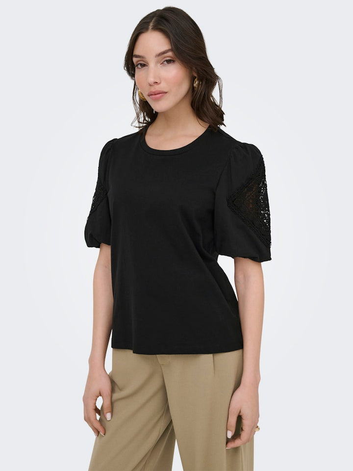 Jdyuma Life S/s Lace Detail Top Jrs - Zwart