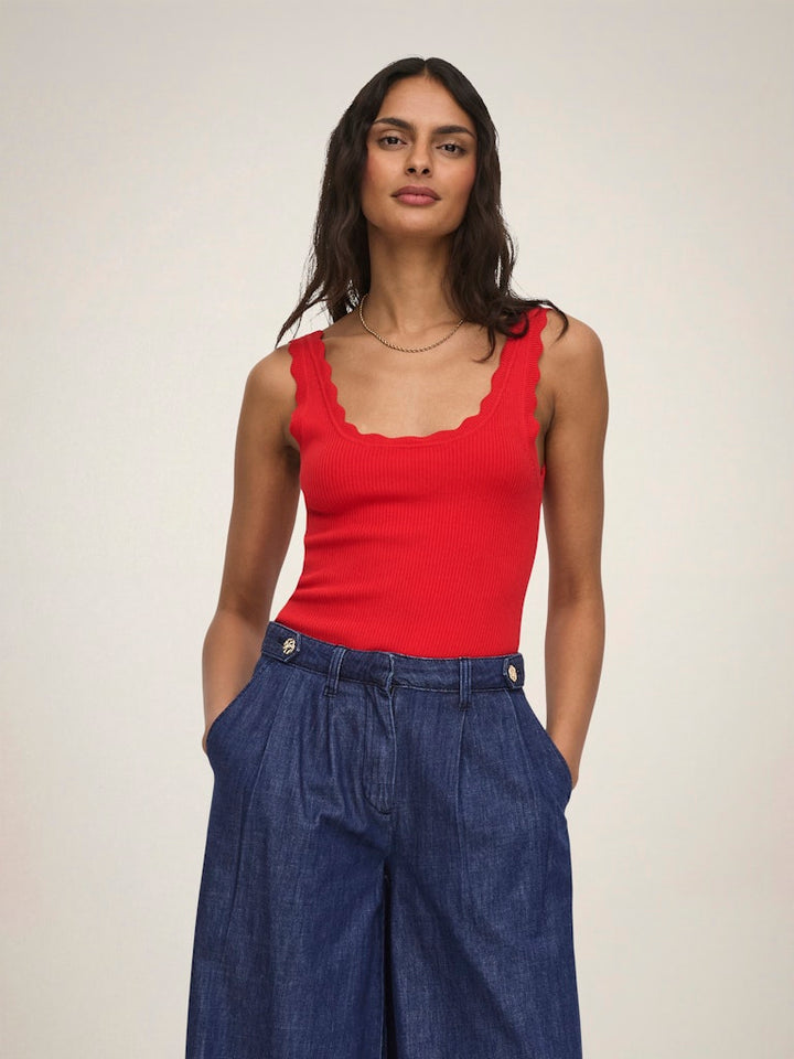 Jdynanna S/l Scallop Edge Top Knt Noos - Rood