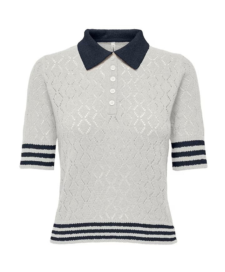Onlsunny Ss Pointelle Polo Knt - Off-white