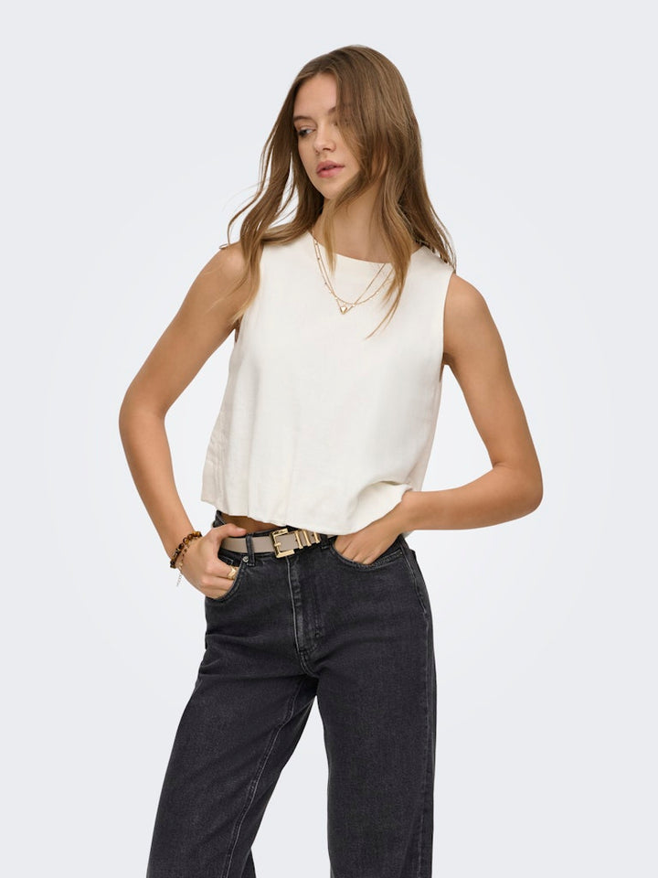 Onlgoa S/l Ballon Linen Bl Top Cc Pnt - Off-white