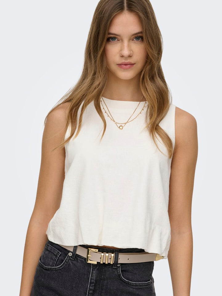 Onlgoa S/l Ballon Linen Bl Top Cc Pnt - Off-white