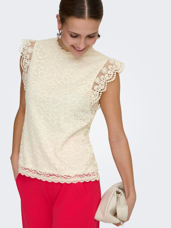 Jdylotas S/l Lace Top Jrs - Wit Dessin