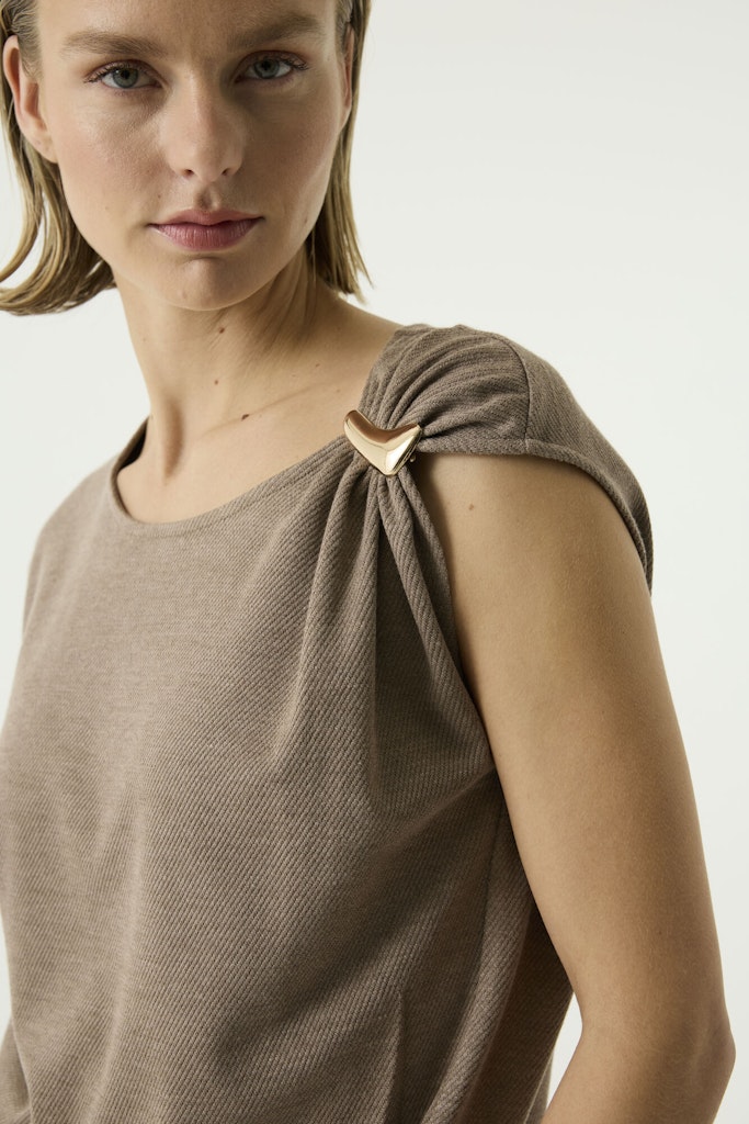 Garcia Taupe Kleur Top Met Korte Mouwen - Taupe