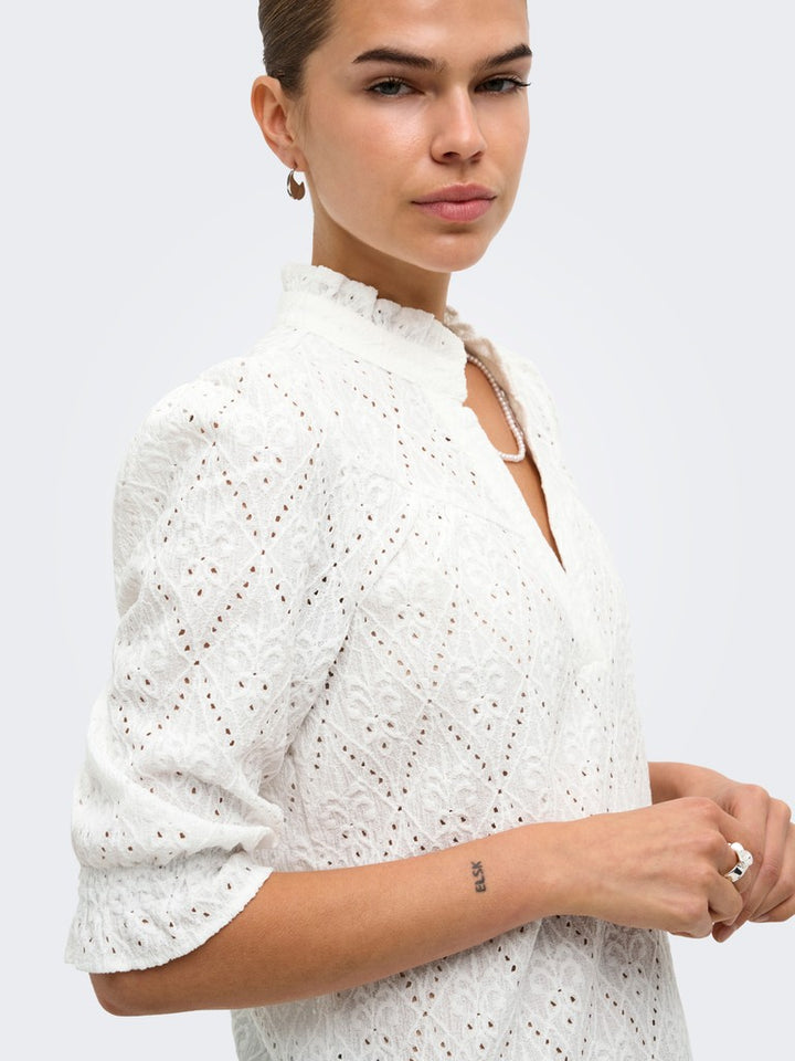 Onlziggy S/s Frill Top Cc Jrs - Wit