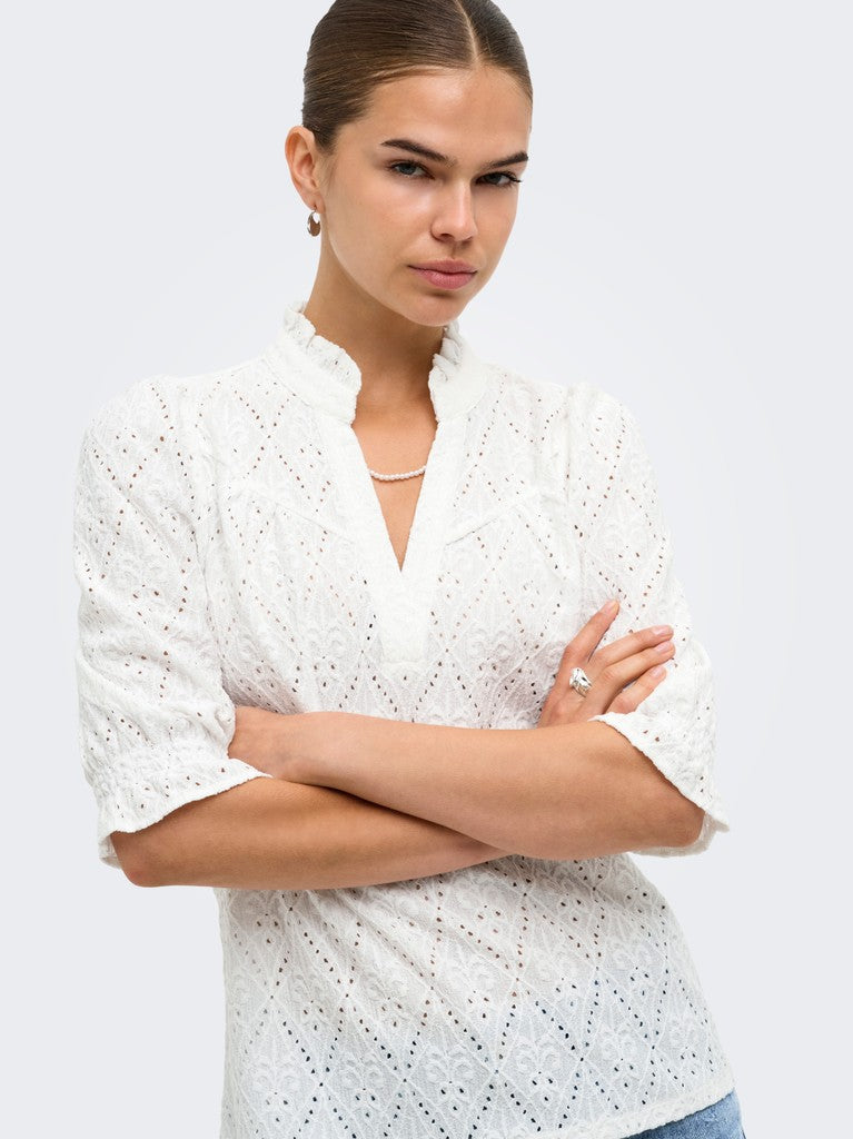 Onlziggy S/s Frill Top Cc Jrs - Wit