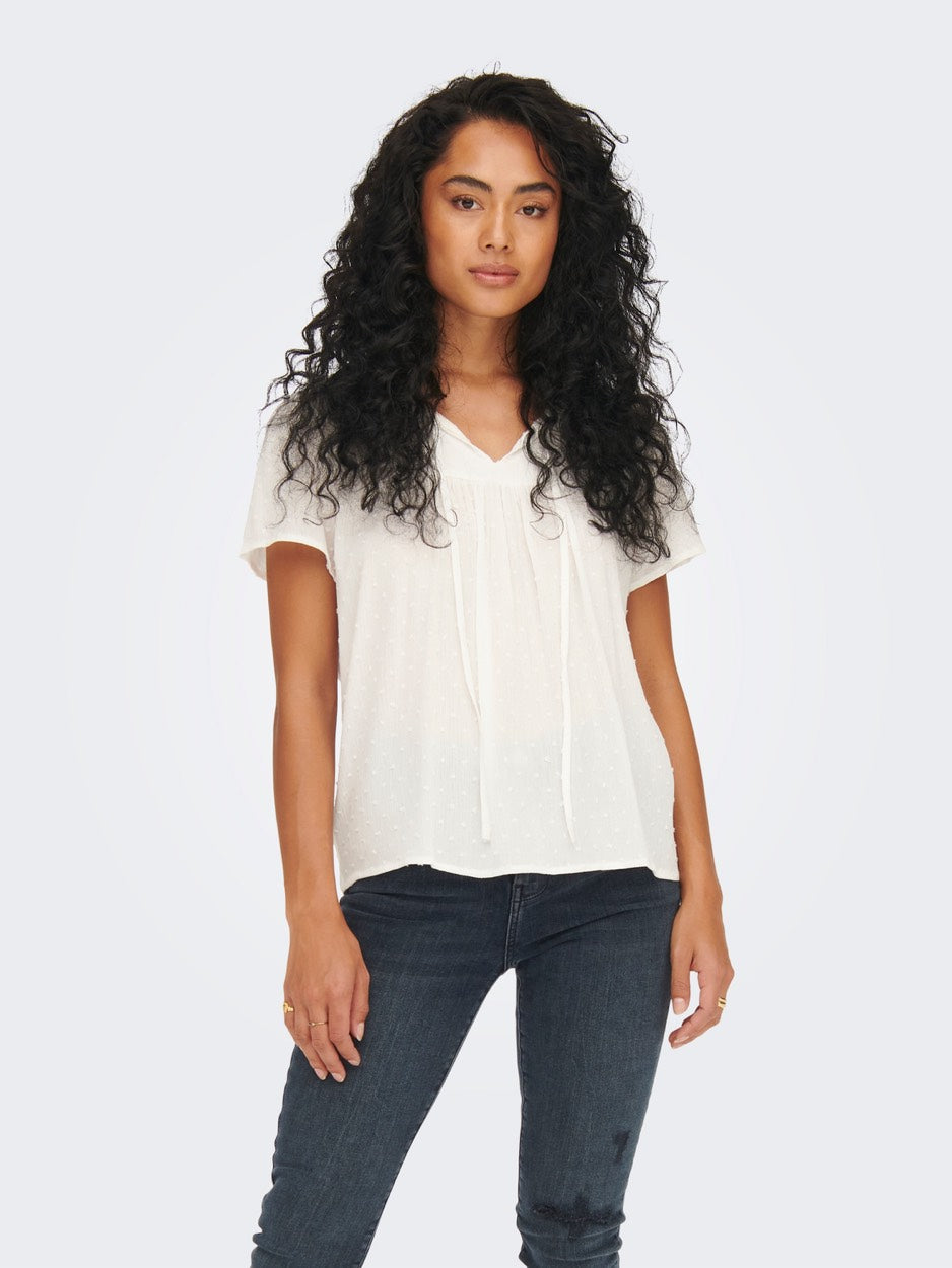Jdylima Life S/s Top Wvn Noos - Off-white