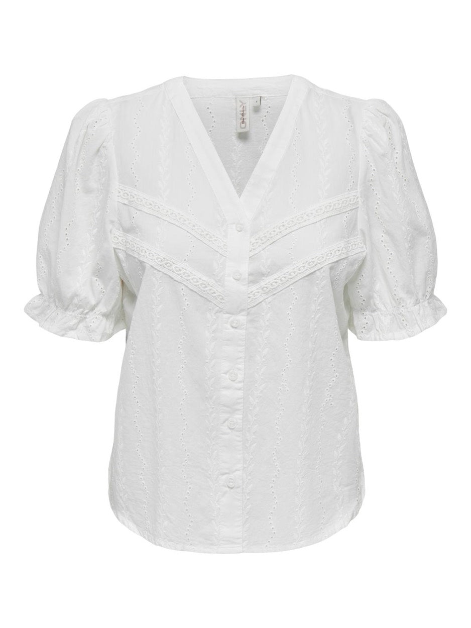 Onlfrida Ss V-neck Button Top Wvn - Off-white