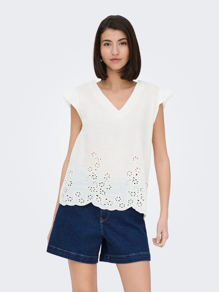 Jdyysta Life S/l Broderi Anglaise Top Jr - Off-white