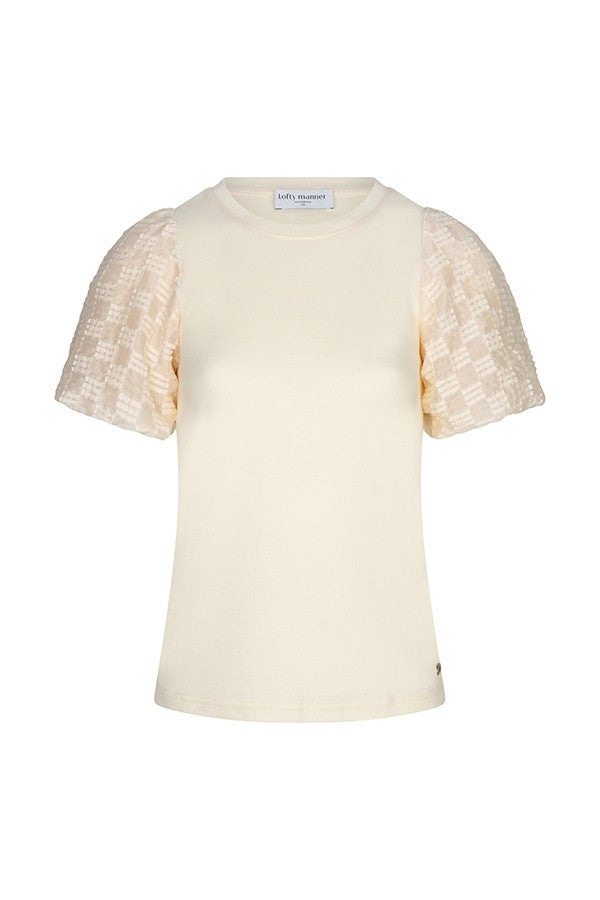 Top Haya - Constrast Puff Sleeve - Off-white