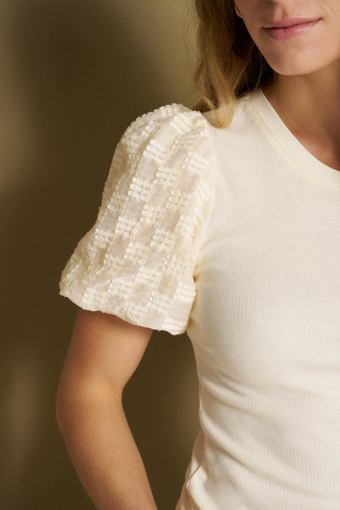 Top Haya - Constrast Puff Sleeve - Off-white