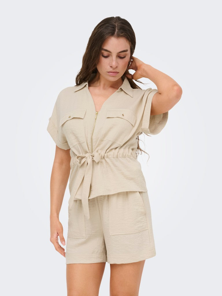 Jdymille Ss Zip Shirt - Ecru