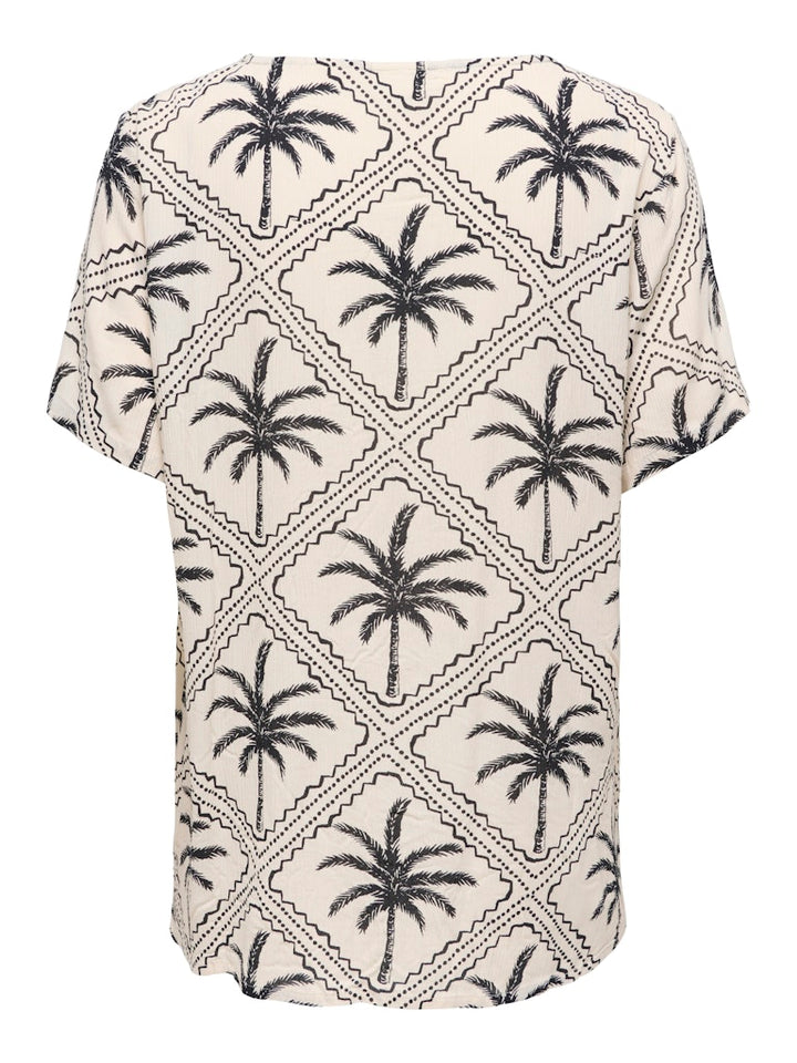 Jdygaby Life S/s V-neck Top Wvn - Ecru Dessin