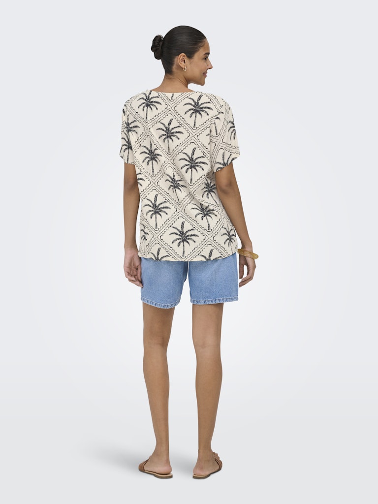 Jdygaby Life S/s V-neck Top Wvn - Ecru Dessin