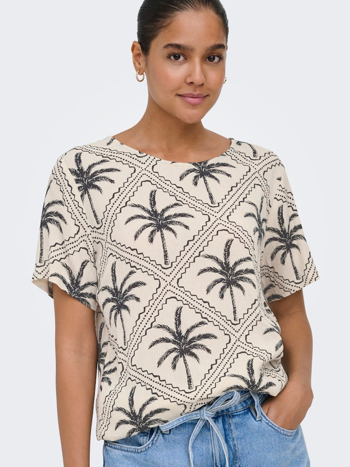 Jdygaby Life S/s V-neck Top Wvn - Ecru Dessin