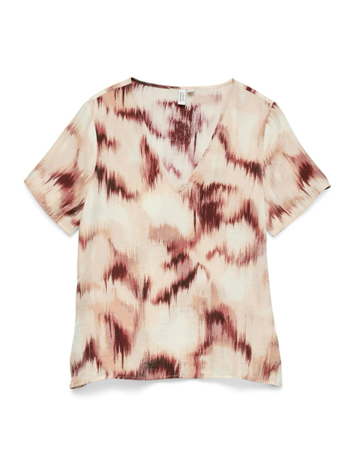 Vmkaterina Ss V-neck Top Wvn Btq - Ecru Dessin