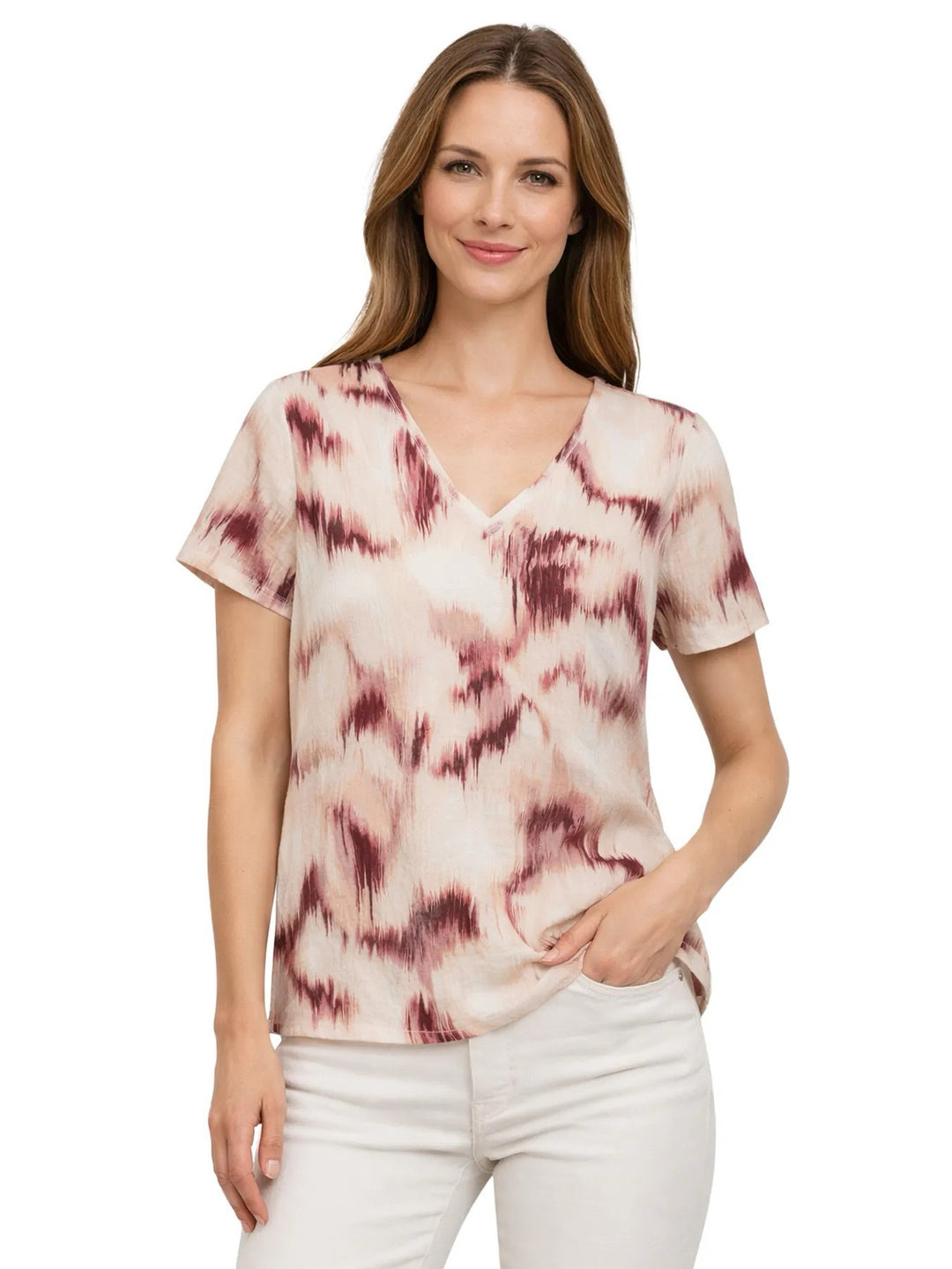 Vmkaterina Ss V-neck Top Wvn Btq - Ecru Dessin