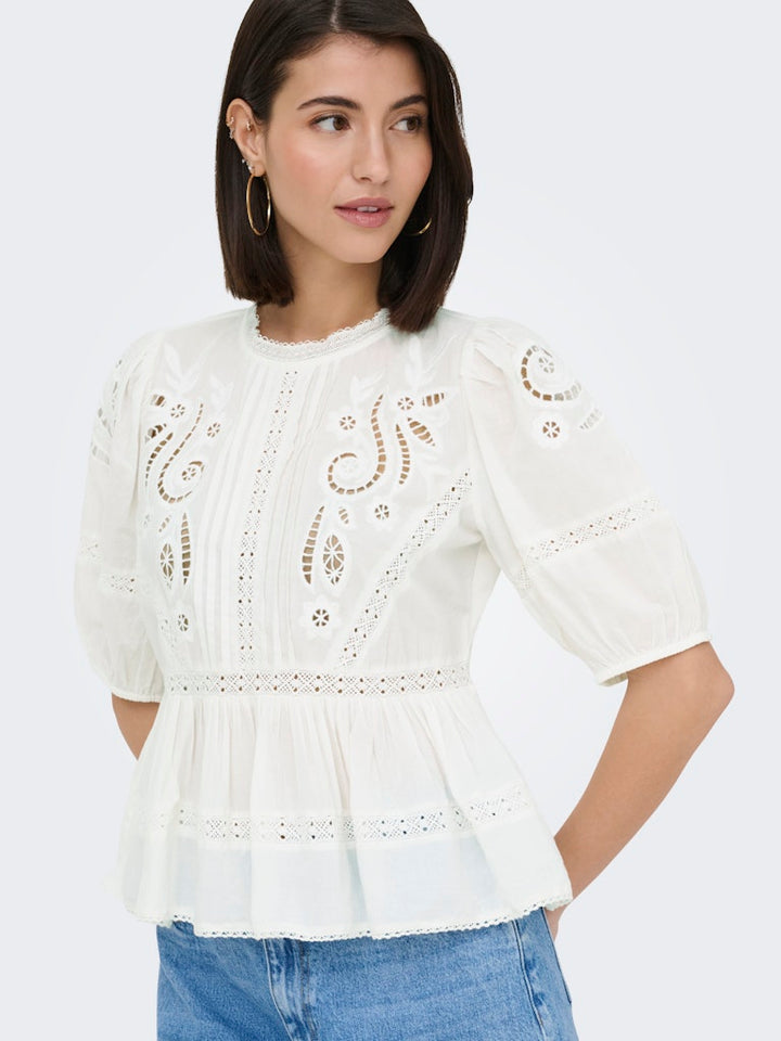 Jdystarry 2/4 Lace Top Wvn - Wit Dessin