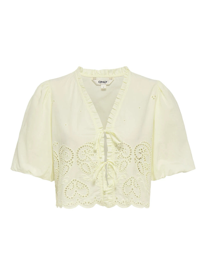 Onlbryson S/s Short Emb Tie Top Wvn - Licht Geel